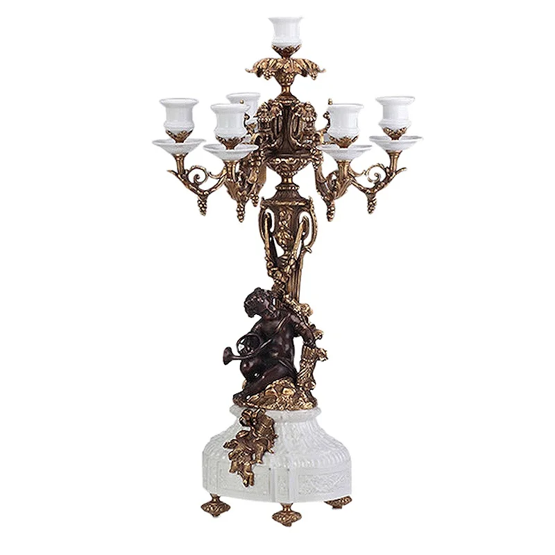 

European and American retro white porcelain bird candle holder home restaurant decoration brass cage
