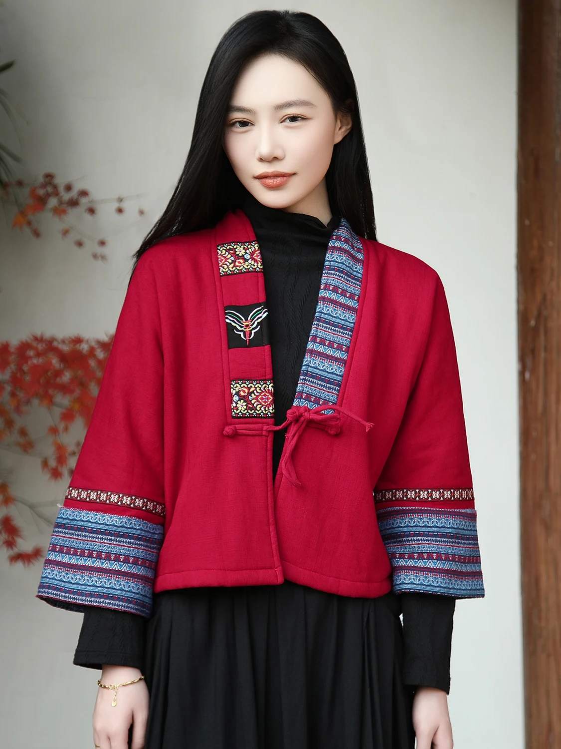 

Women's Cotton Linen ort Coat with Fur Thi Warm Ethnic Sle Loose Fit Autumn Winter New Arrival V-Ne Belted