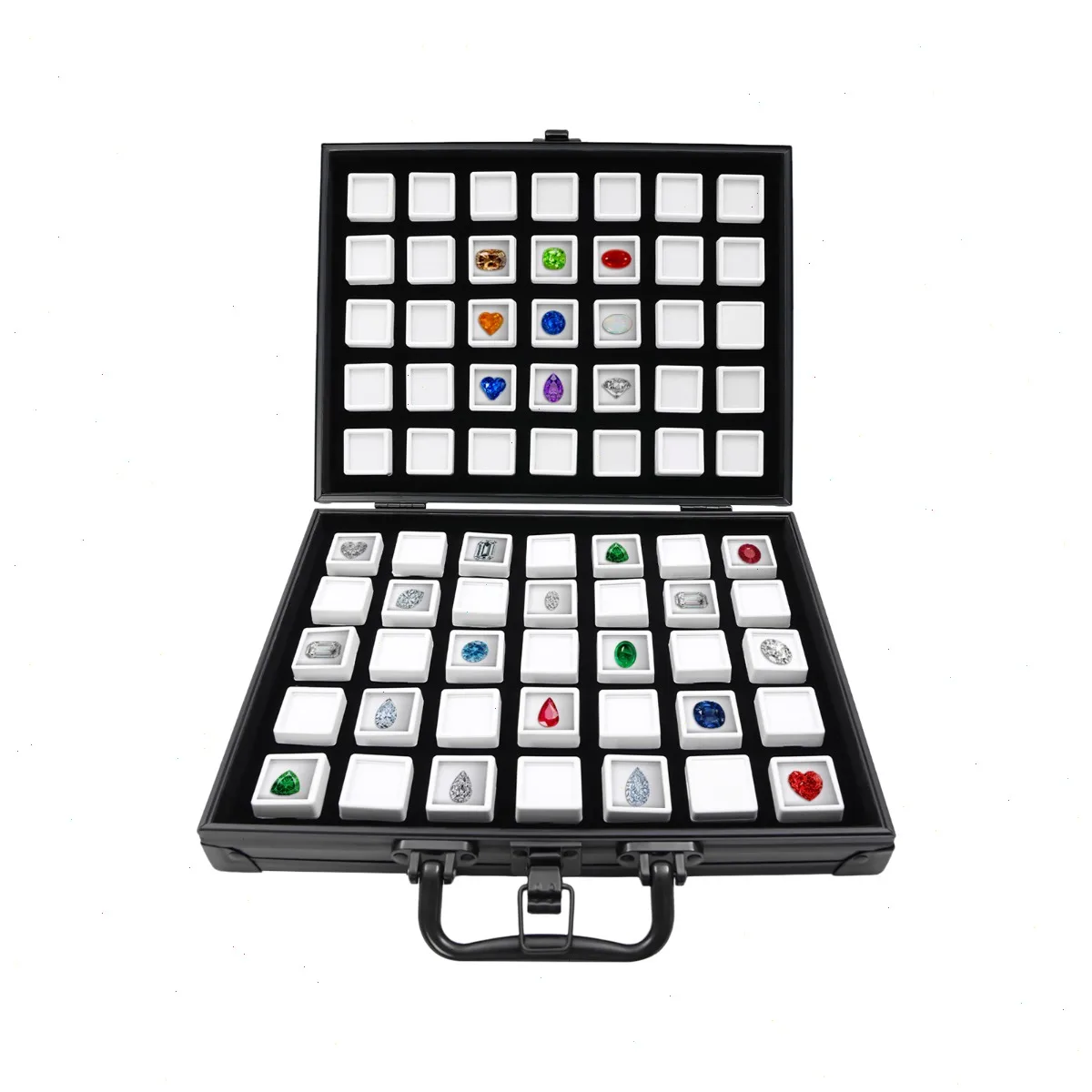 Boîte de présentation de bijoux, boîte de présentation de diamants à 70 compartiments de 3 cm, boîte de rangement en bois pour bagues, boucles d'oreilles, colliers