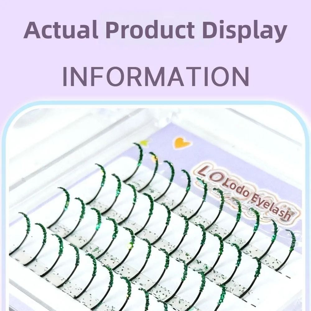 Nieuwe 4 Rijen Glanzende Wimpers 11-13 Mm Wimperverlenging Kleurrijke Valse Wimpers Groene Kleur Glitter Wimper Voor cosplay Party