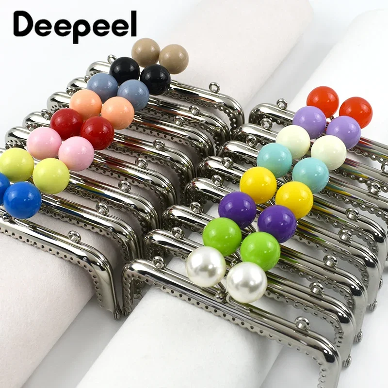 1Pc Deepeel 12.5cm Metal Bag Handle for Women Purse Frame Colored Bead Handbag Kiss Clasp DIY Sewing Brackets Bags Accessories