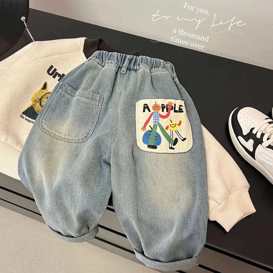 Spring Autumn Toddler Boys Denim Pants Cotton Animepattern Babys Boys Jeans Casual Loose Elastic Waist Trousers For Children Boy