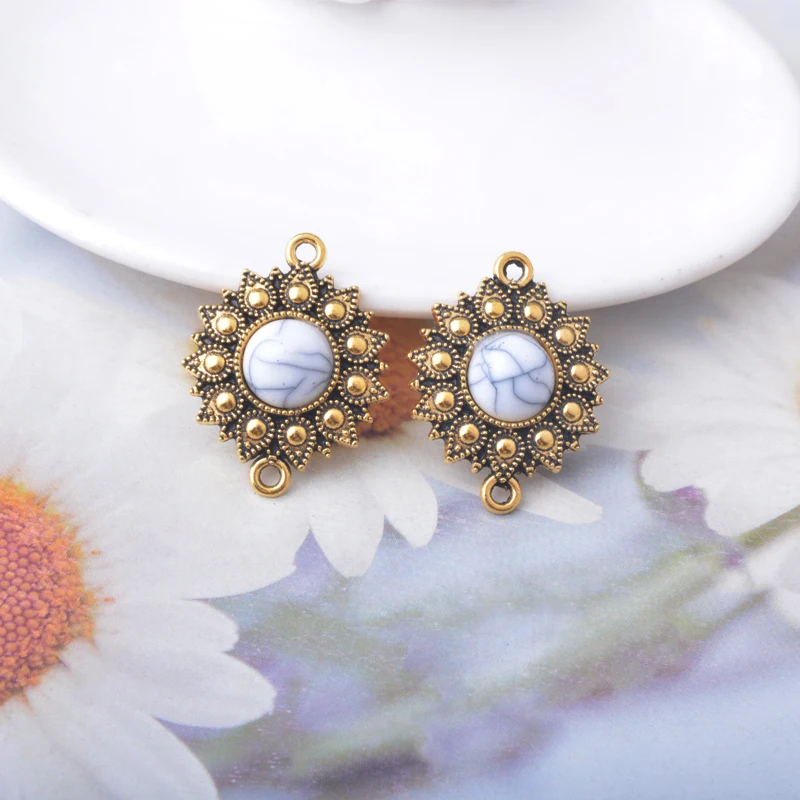 10 Stück Bohemian-Stil Antik-Silberfarbene Acryl-Doppel-Loch-Verbinder-Anhänger Zinkmetall-Ohrringe Anhänger Zubehör DIY-Schmuck – Detail 11