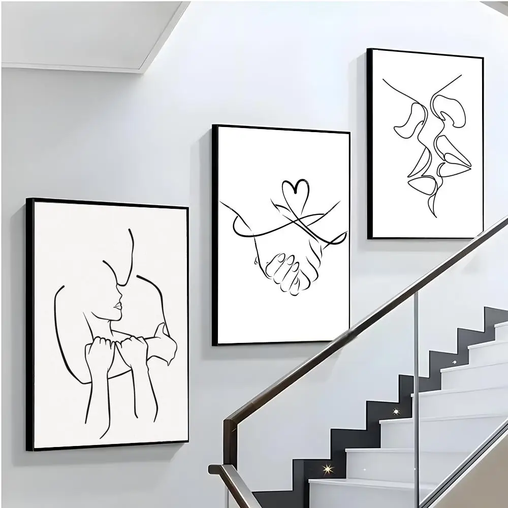 أسود أبيض خط الزوجين لوحة بسيطة الخط الحديثة جدار يطبع لغرفة المعيشة غرفة نوم مكتب أنيق ديكور المنزل هدية