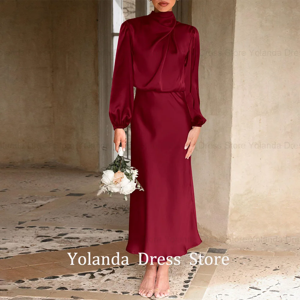 Yolanda Customized  High Neck Chiffon Mother of The Bride Dresses Spring Summer 2026 Long Sleeve Wedding Party Cocktail Dresses