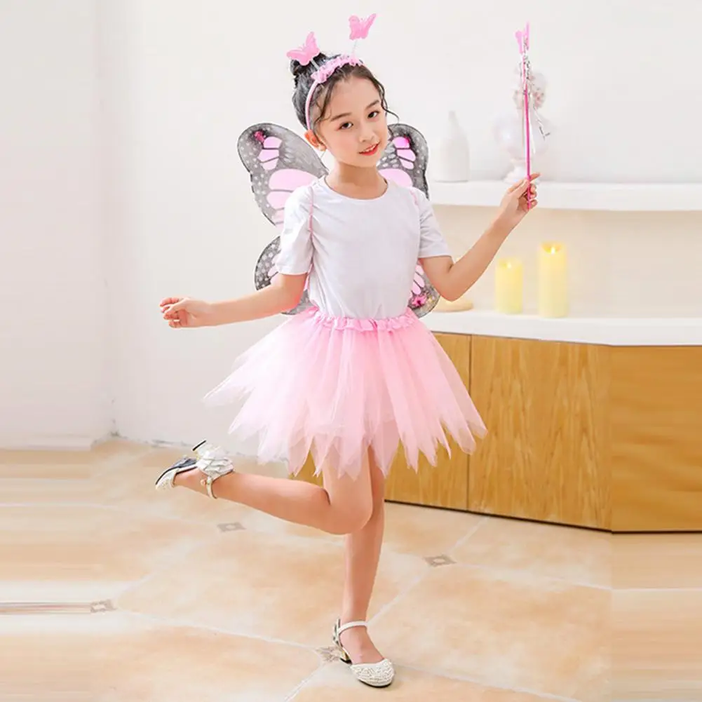 Children Costume Set Princess Fairy Costume Set with Wings Headband Wand for Kids Party Dress Up A-line Skirt with for Pretend