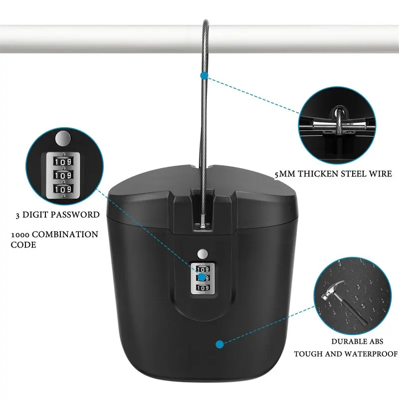 黒新しいポータブルビーチバケットパスワードボックスストレージ屋外ミニ電話財布安全ボックスポータブルハンドルデザイナー落下防止