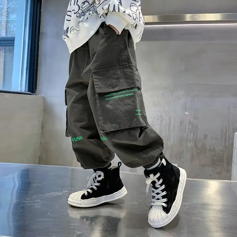 

Boys Casual Cargo Pants Spring Autumn Big Kids Sport Pants Teenage Joggers Trousers Children Fashion Streetwear Baggy Pants 4-14