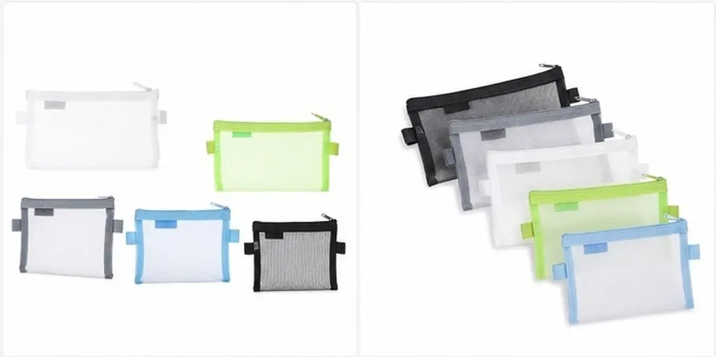 5Pcs Zipper File Bags Mesh Storage Pouch Multipurpose Transparent Organizer for Passport Chargers Earphones Makeup Brushes