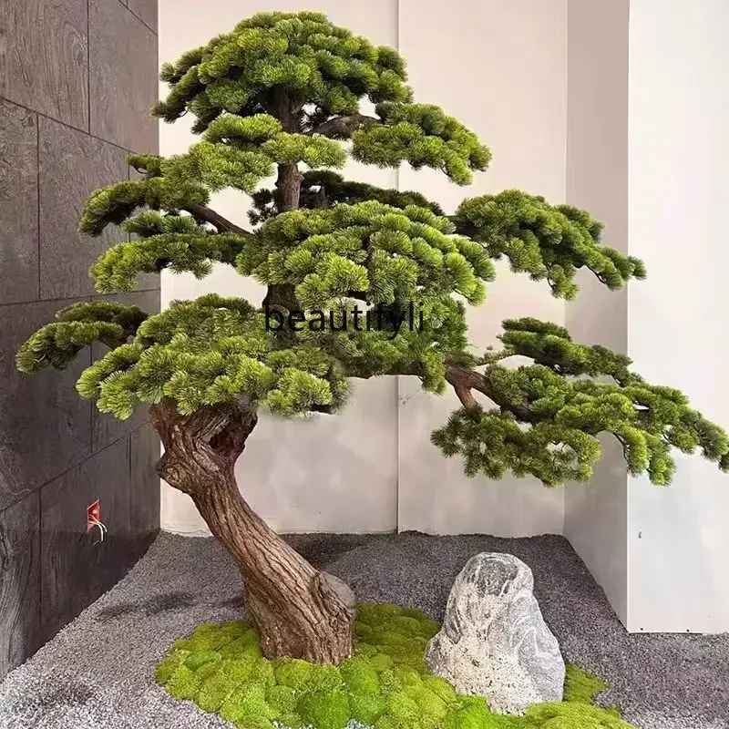 Large-scale simulated welcome pine Luo Hansong hotel decoration New Chinese interior landscaping decoration