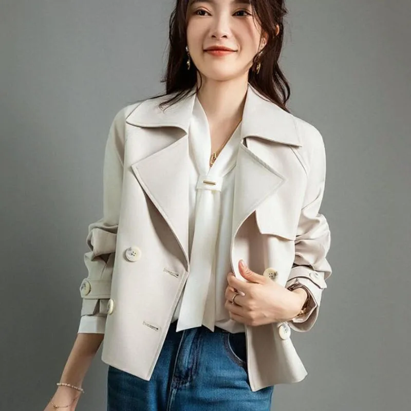 2023 New Spring Autumn Trench Coat Women\'s Korean Double Breasted Short Trench Female Overcoat Windbreaker Ladies Outerwear Tops