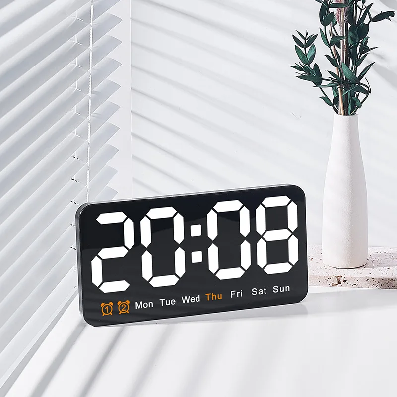 Large Digital Wall Clock with Voice Control Temperature Date Week DST Snooze Table Clock Home Dual Alarm Wall-mounted LED Clock