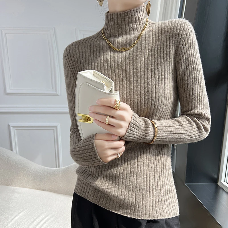 WinvyNee Women Clothing 100% Wool Sweater Turtleneck Long Sleeve Slim Solid Pullovers Soft Knitwear Tops Autumn Winter A1263015