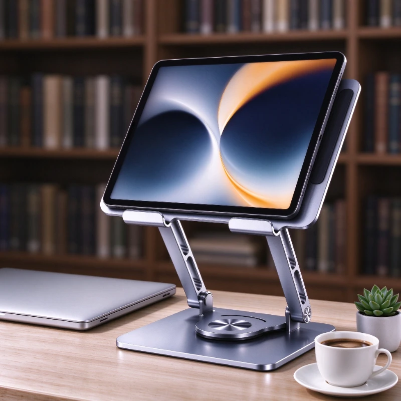 Rotating Phone Tablet Stand with Dual Rod Support, 360 Degree Turntable, Lighting Effect plus Optional Semiconductor Cooling