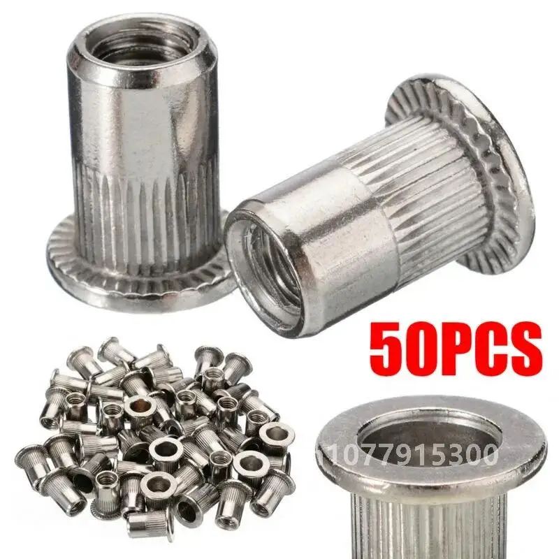 50 Pz Rivetto Dado M3-M10 Filettatura In Acciaio Inox Testa Piatta Rivetto Dado Inserto Dado Rivetto A Mano Dado Pistola Testa Rivettatrice Manuale Kit di Strumenti