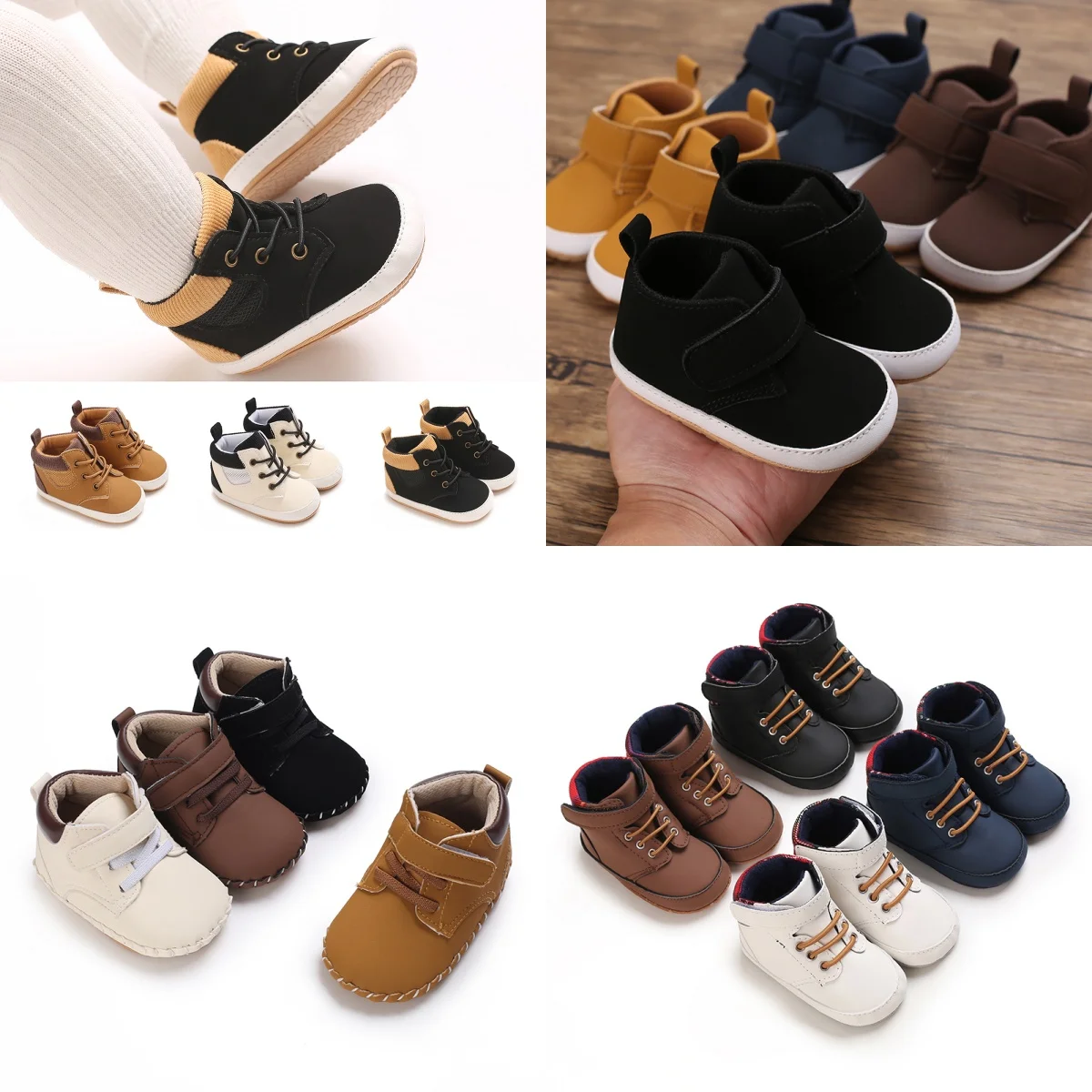 

Newborn First Walkers' Cute Embroidered Bear Boys' Sports Shoes with White Rubber Soft Sole for Outdoor Anti-Slip All-Season Tod