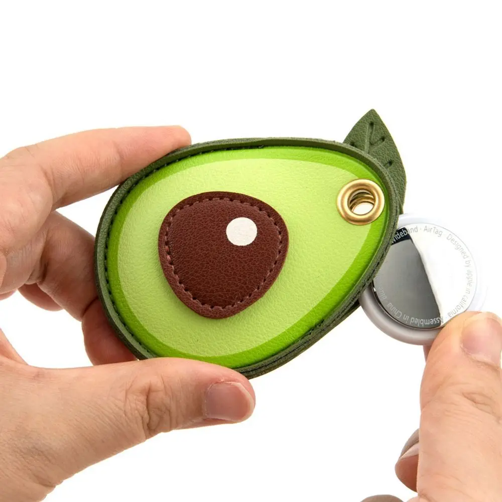 Useful Leather For Airtag Protective Sleeve Access Control Card Cover With Keychain Cartoon Fruit Badge Card Holders