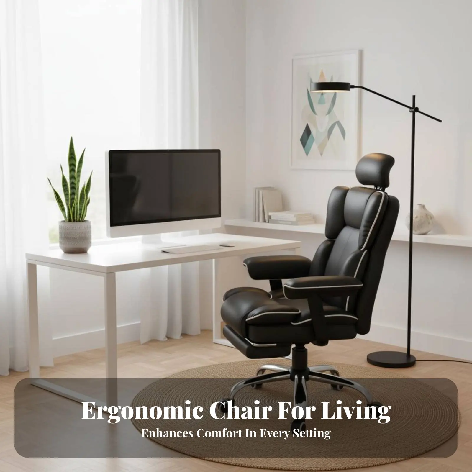Cadeira Ergonômica Reclinável com Apoio para os Pés, Função de Reclinação Total, Assento Giratório, Apoio de Cabeça Ajustável e Rodízios de Rolamento 