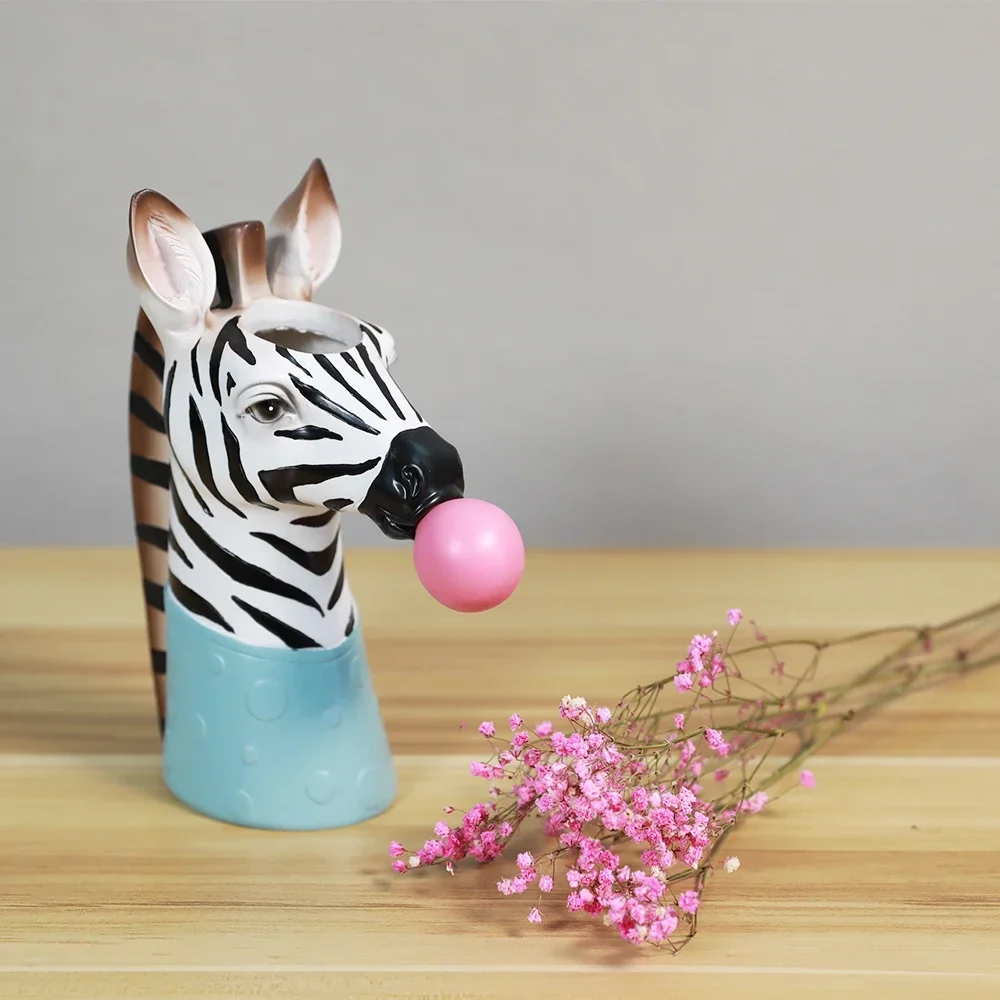 Resin Succulent Plants Flower Planter Plant Pot Vases Basket Cartoon Animal Head Sculpture Zebra Giraffe Statue Home Decoration