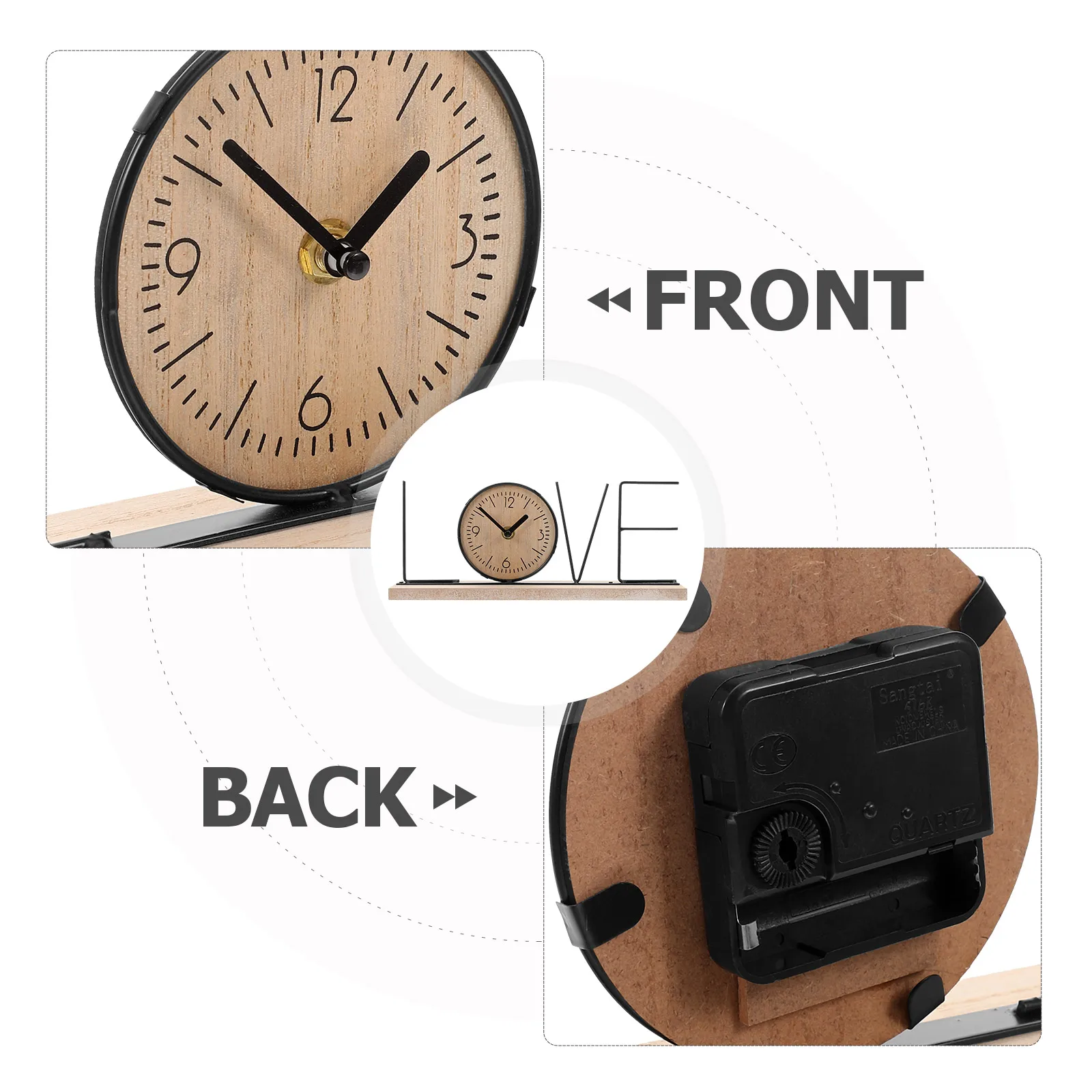 

Classical Desktop Mute Clock Large Scale Non-Ticking Retro Wood Metal Base Household Decorative Living Room Bedside Ornament
