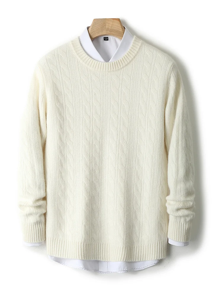 

Men's Autumn Winter O-Neck Sweater Smart Casual Loose Pullover 100% Merino Wool Warm Comfortable Knitwear Jacquard Clothes