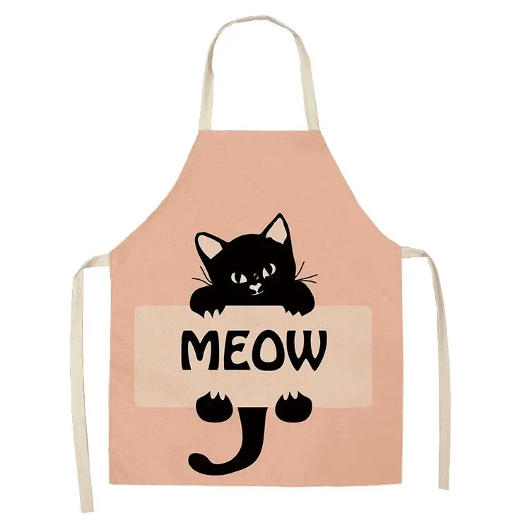 

Funny Animal Cat Print Aprons for Women Sleeveless Linen Kitchen Pinafore Home Cooking Baking Cleaning Workwear Barista Apron