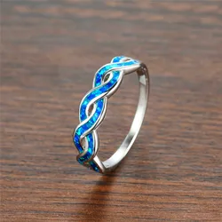 Luxury Female Blue White Opal Ring Classic Silver Color Wedding Ring Trendy Hollow Infinity Thin Engagement Rings For Women