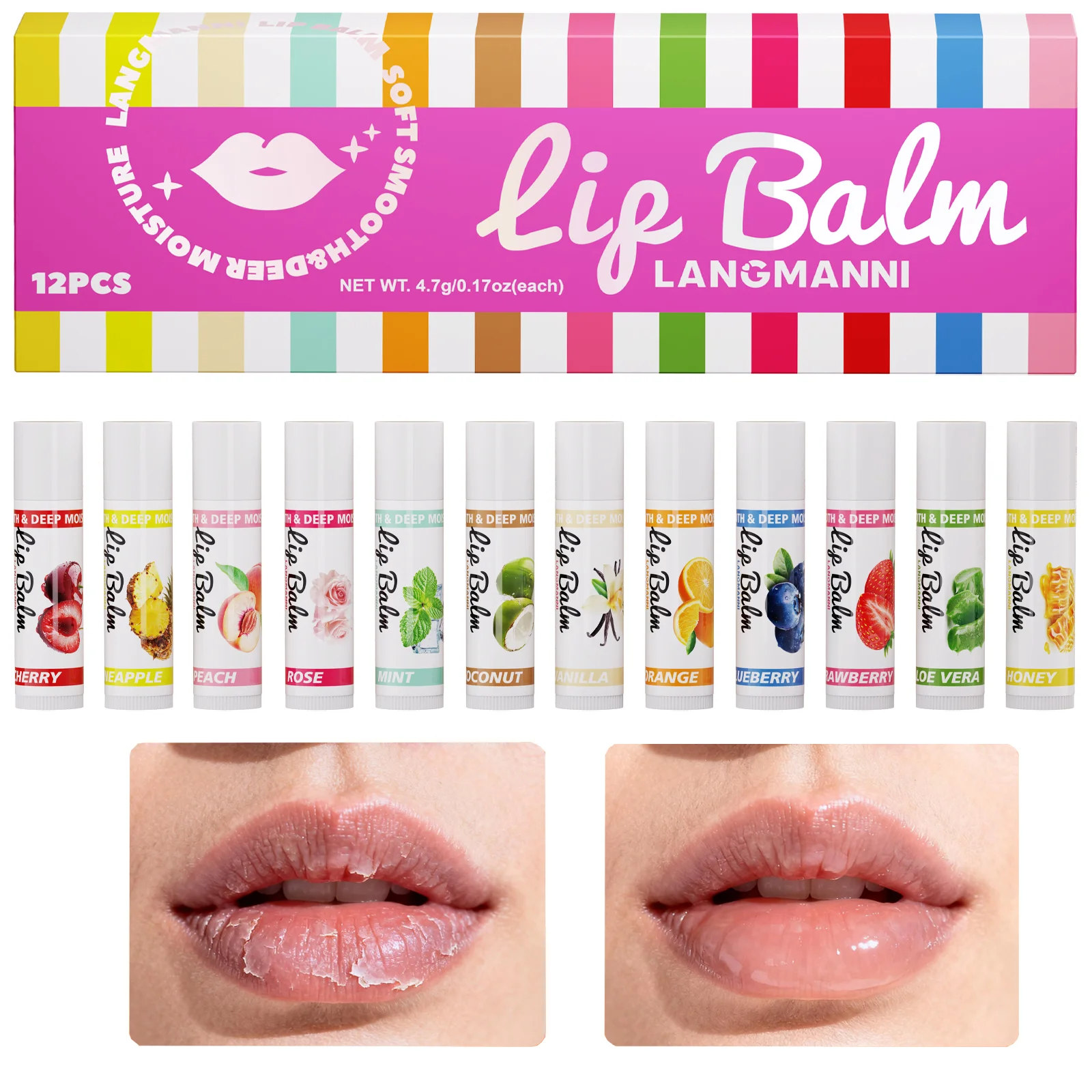 مجموعة بلسم الشفاه مكونة من 12 قطعة مرطبة ومرطبة وسهلة التلطيخ وملمع طبيعي هدية العيد #1