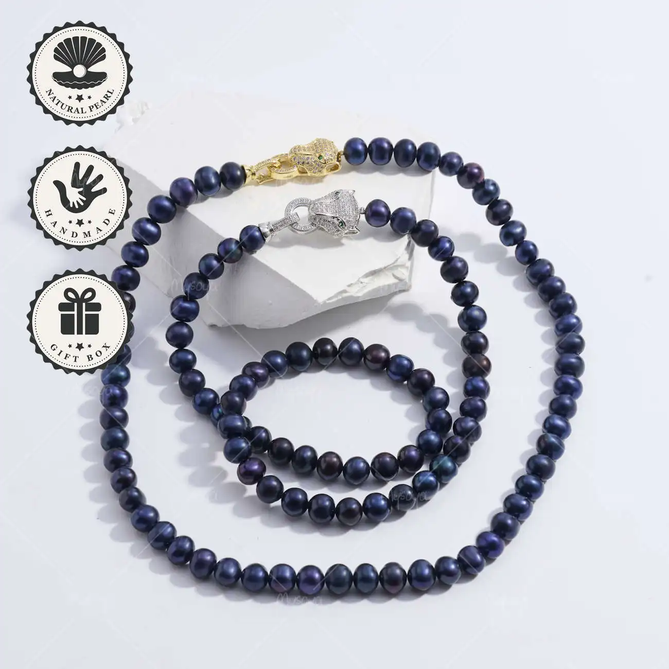 

Ожерелье MYSOYA из натурального темного пресноводного жемчуга, жемчуг 8-9 мм с золотой и серебряной застежкой в виде головы льва, подарочная коробка, подарок на день рождения