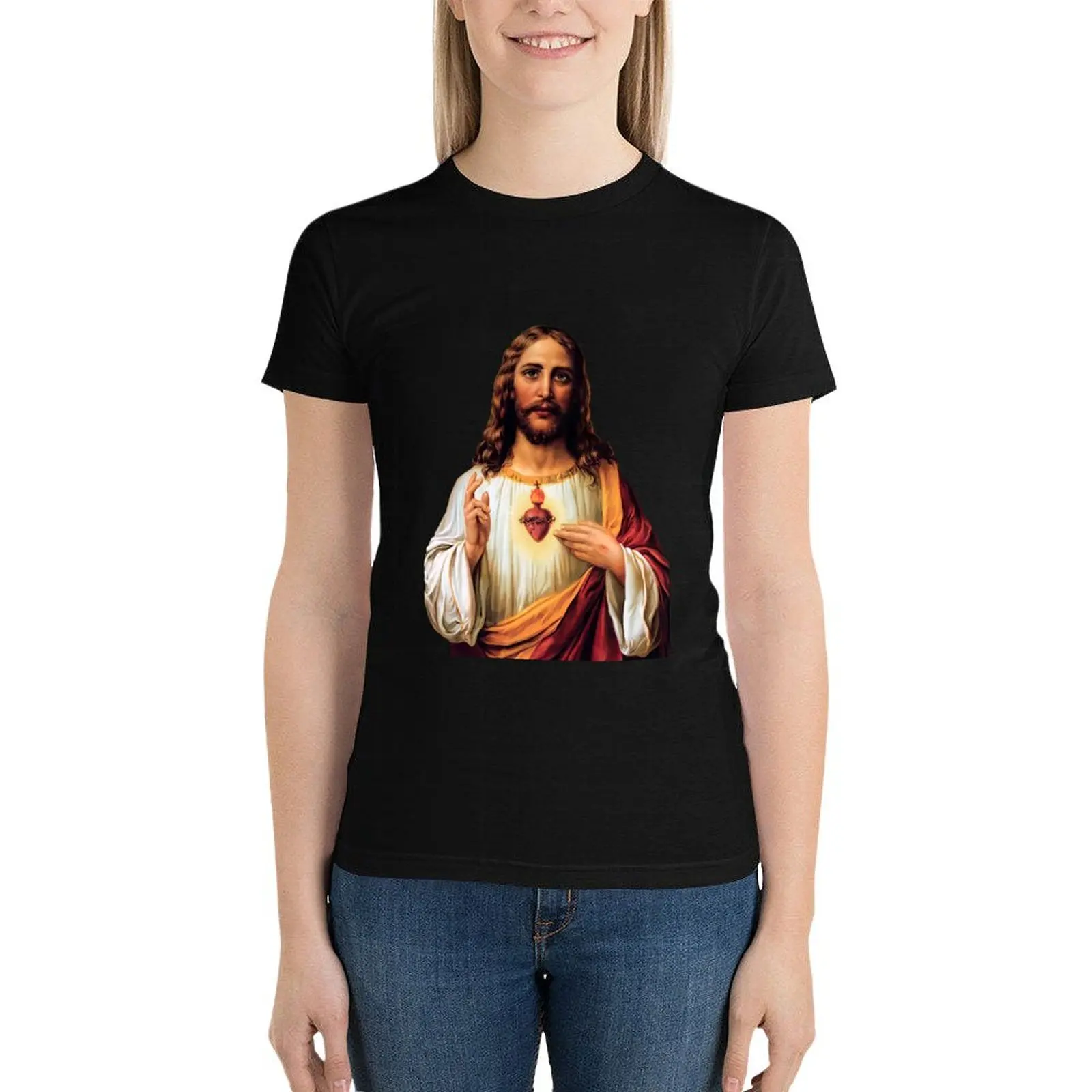 Sacred Heart of Jesus - III (transparent background design) T-Shirt shirts graphic tees korean fashion Women's cotton t-shirt