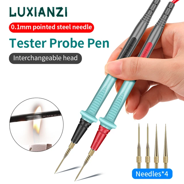 LUXIANZI Multimetr ze stali nierdzewnej Zestaw silikonowych przewodów pomiarowych 0,1 mm Wymienna pozłacana sonda do multimetru cyfrowego