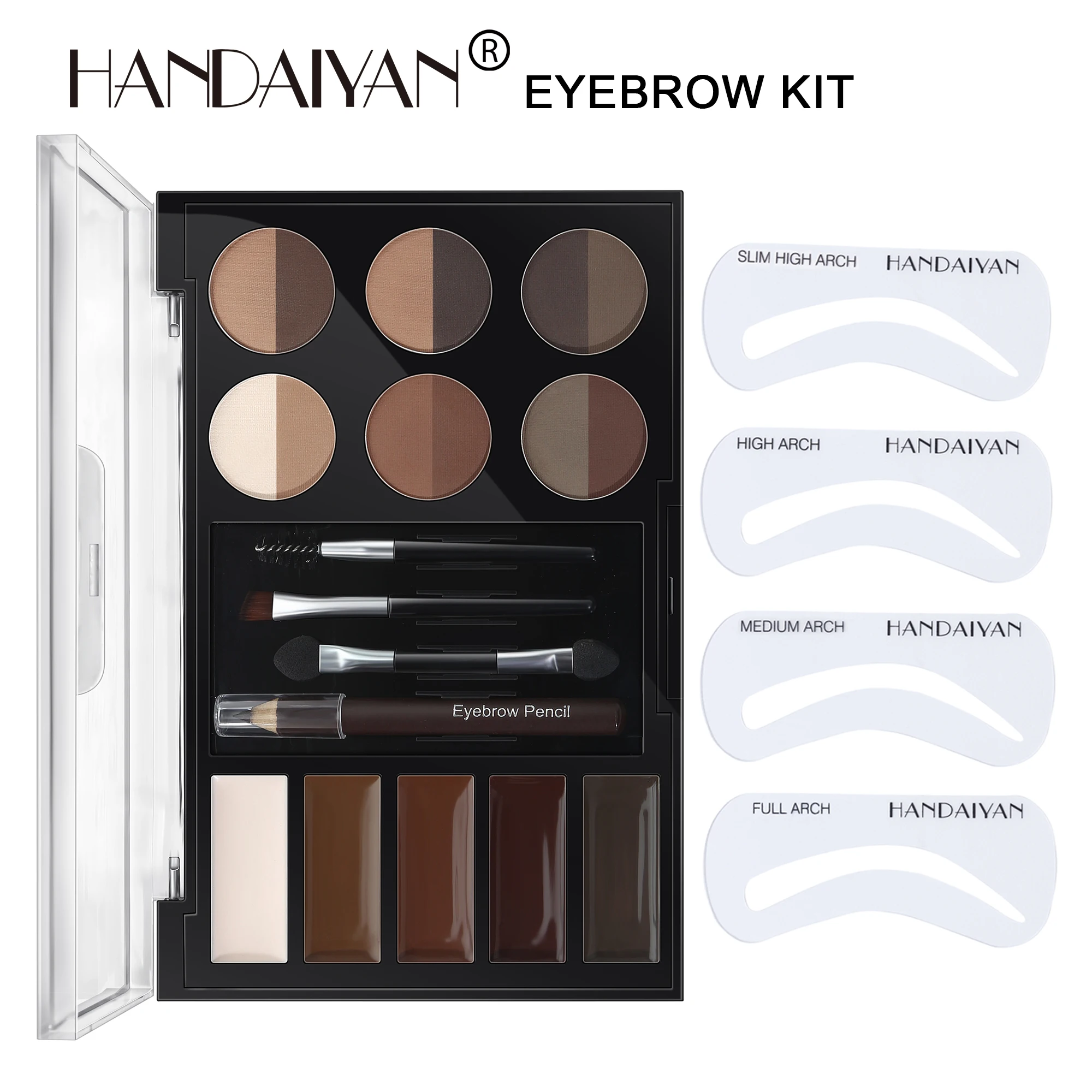 HANDAIYAN  3-in-1 Eyebrow Pencil Powder Cream Kit High pigment Palette Long-lasting easy-to-color women Eyes Cosmetics