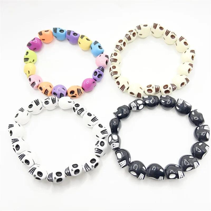 4 Pcs/set Multicolor Fashion Gothic Skull-shaped Beaded Bracelets for Women Men Parties Sexy Daily Wear Jewelry Gifts