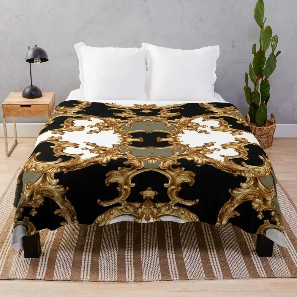 

Golden ornamental baroque symmetrical Throw Blanket blankets ands Beach Fashion Sofas Camping Blankets