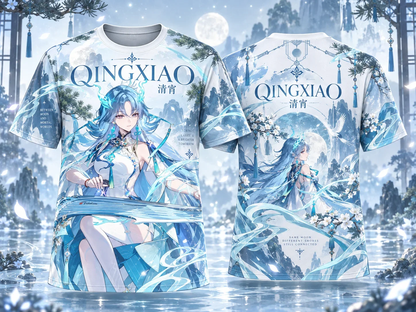 2026 Family Matching Qingxiao Wuthering Waves 3D Print T-shirt, Ancient Anime Moon Sakura Streetwear Tees