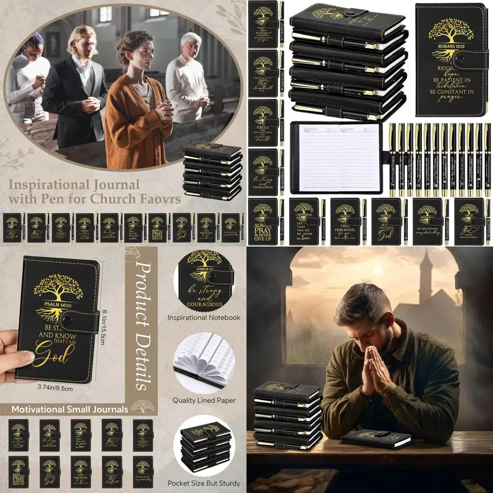 Bulk Christian Christmas Gifts: Leather Notebooks & Pens for Church, Bible Study, and Prayer Journals (Tree of Life Design)
