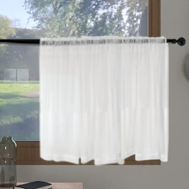 2 Pieces/Set White Light Gauze Curtain Translucent Rod-wearing Curtains And Clean Easy To Install Solid Color Home Decoration