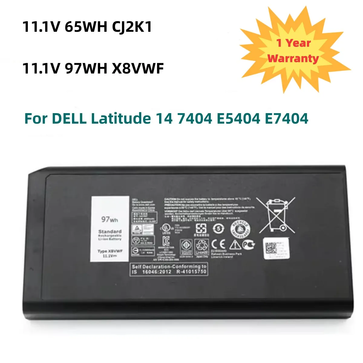 

11.1V 65Wh 97Wh X8VWF 5XT3V 4XKN5 Laptop Battery for DELL CJ2K1 09FN4 DKNKD Latitude 14 7404 E5404 E7404