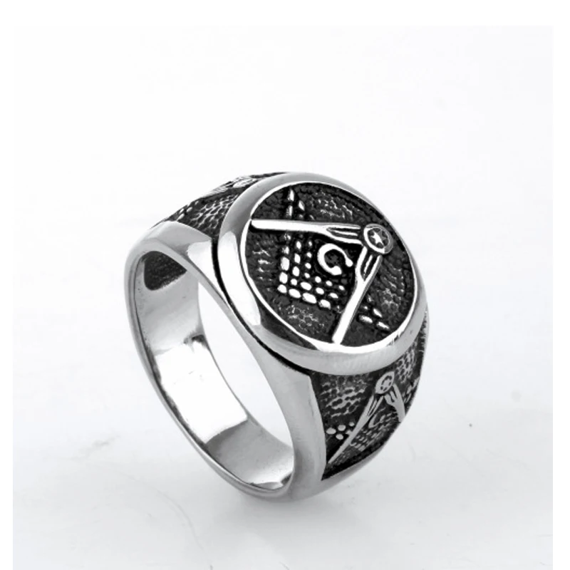 Mens Free Mason Freemasonry Masonic Silver Color 316L Stainless Steel Band Ring US Size 8-14