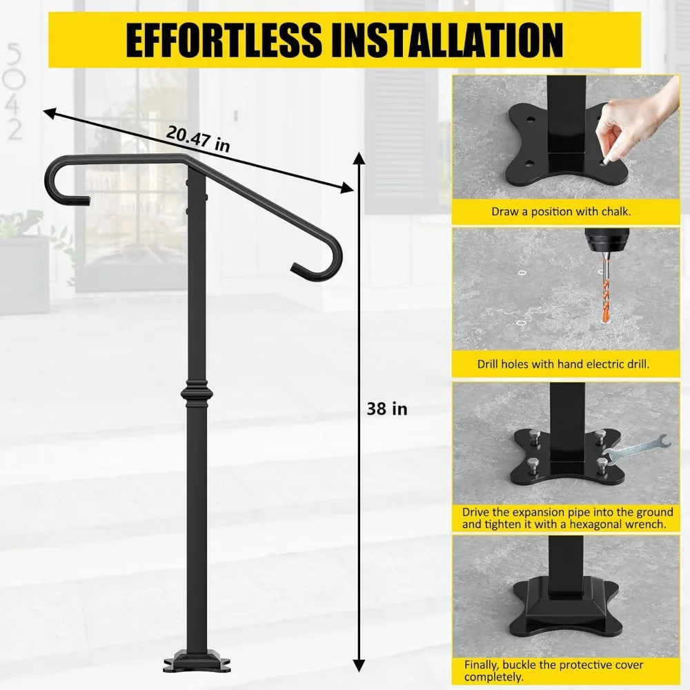 درابزين سلالم من الحديد المطاوع في الهواء الطلق للشرفة، يناسب خطوة 1-2، نمط انتقالي، مناسب لخطوات الخرسانة أو الخشبية #2