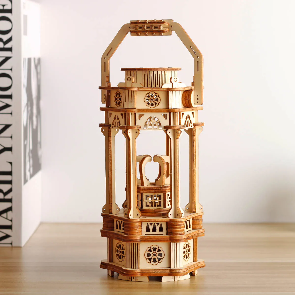 3D Wooden Three-dimensional Puzzle Gift Assembly Mechanical Creative Toys Can Glow Retro Lantern