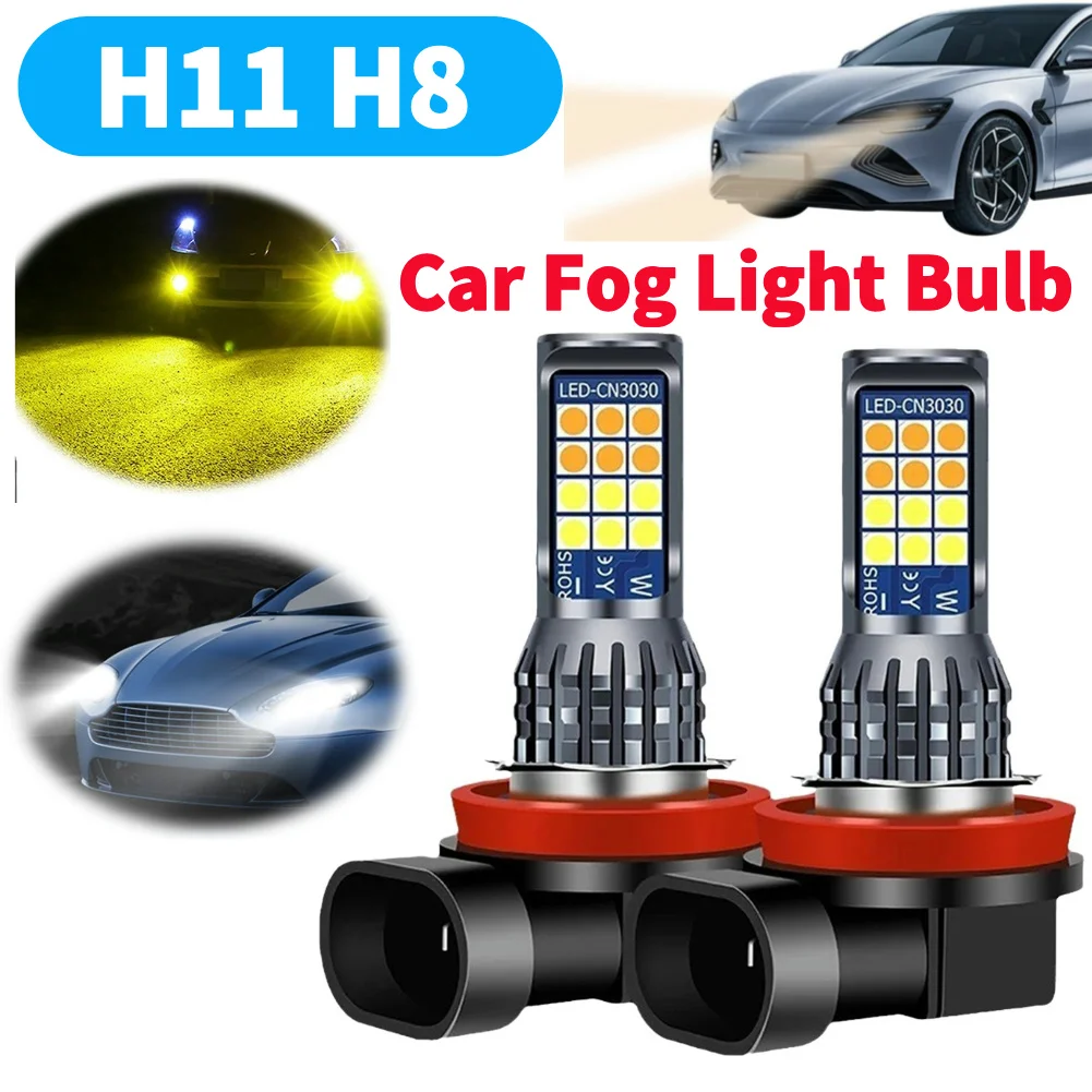 

2Pcs H11/H8 Car LED Fog Lights Dual Color Auto Fog Lamp 24SMD DC 10-30V 35W Car Fog Lamp 3000-6000K Yellow White IP67 Waterproof