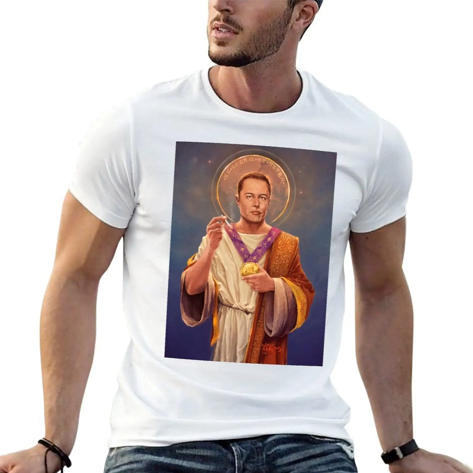 

Saint Elon of Musk - Elon Musk Original Religious Painting T-Shirt t shirts for man pack white t shirts for man slim fit T-Shirt