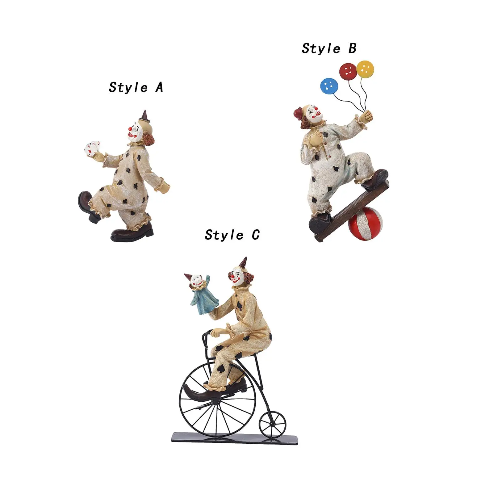 Clown Figurine Sculpture Collection Ornament Clown Statue for Tabletop Living Room Bookcase Cabinet Decor