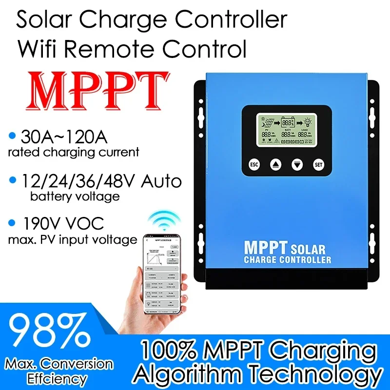 

12/24/36/48V WIFI MPPT Solar Charge Controller 30/40/50/60A Solar Panel Battery Regulator LCD USB for Lifepo4 Lead Acid Lithium