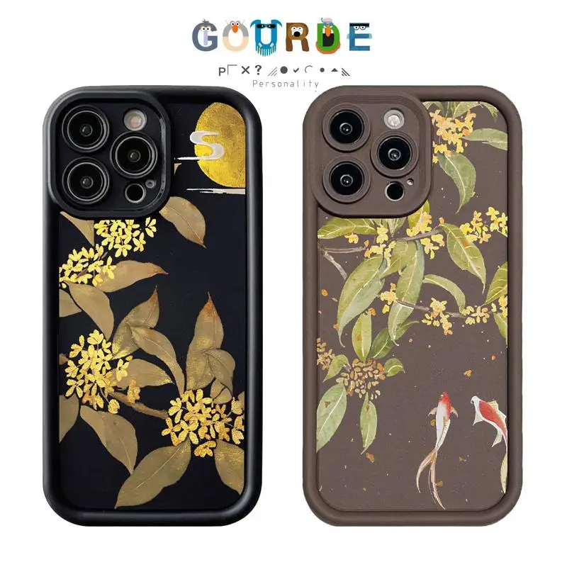 

Gourde Simple Osmanthus Goldfish patterns Phone Case for Iphone 16 15 14 12 13 11 Pro Max IP 7 8 Plus Iphon X XS XR Xs Max
