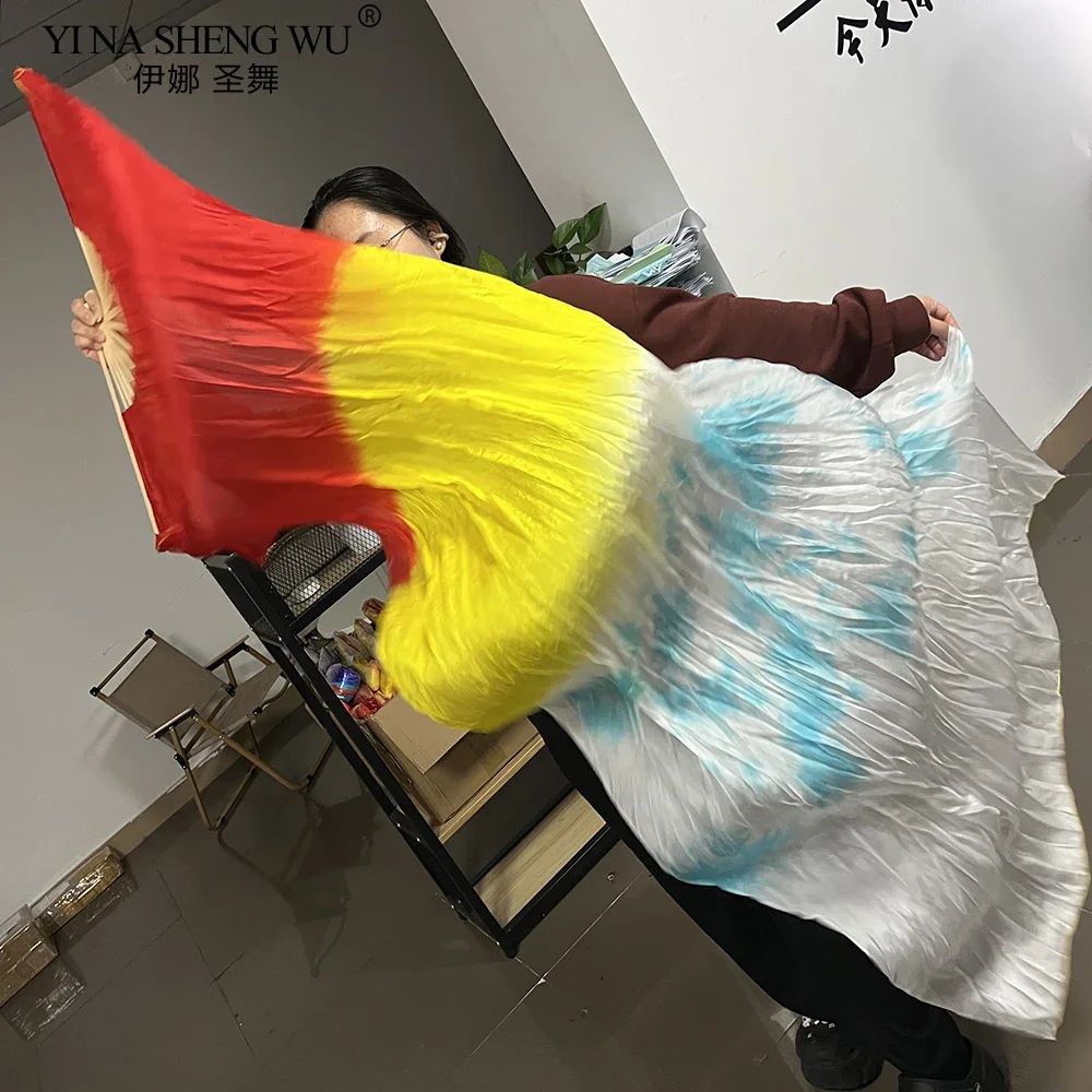 الحجاب مروحة الحرير الطبيعي النقي للنساء أداء الرقص الشرقي الحرير الحقيقي التعادل صبغ مروحة مزدوجة تمديد الملونة 180 سنتيمتر مروحة حريرية طويلة