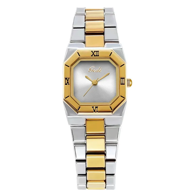 Fashion Gedi Top Brand Luxury Golden Business Elegant Full Stainless Steel Women Commuting Large Air Travel Square Gift Watches