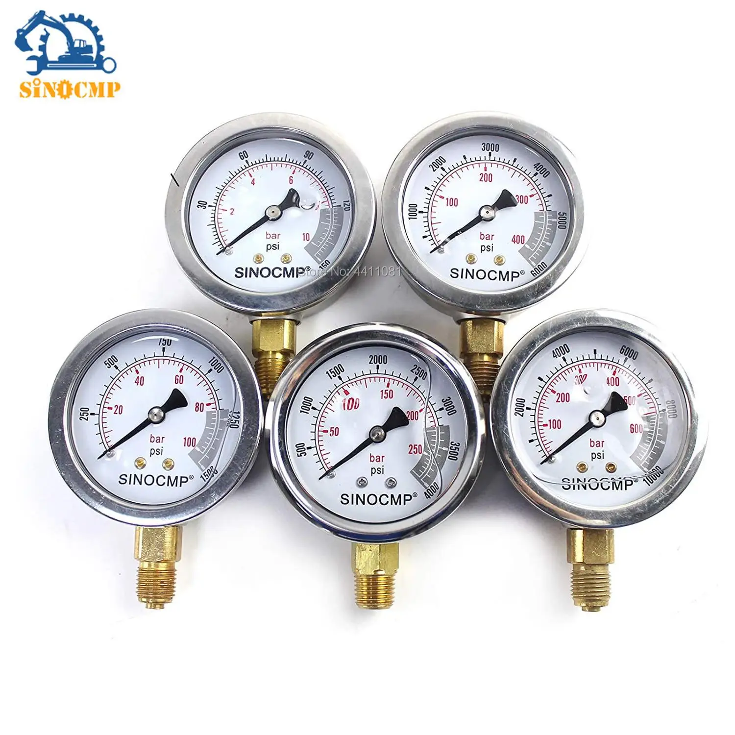 

5pcs Hydraulic Pressure Test Gauges 1Mpa 10Mpa 25Mpa 40Mpa 60Mpa Analog Pressure Gauge Kit for CAT, CASE, John Deere Excavator