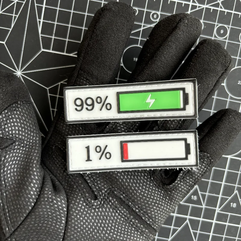 3D PVC  Battery Status Morale Badge 99% 1% Tactical Patch Patches for Clothing Hook and Loop Military Backpack Sticker Appliques